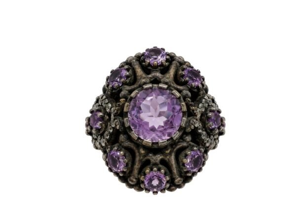 ANILLO RODINADO NEGRO Y AMATISTA